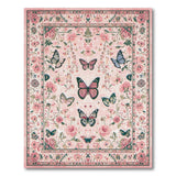 Pink Butterfly Rose Floral Vintage Rug