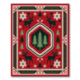 Red Christmas Reindeer Pine Tree Southwestern Rug