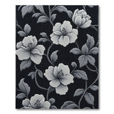 Black Hibiscus Floral Embroidered Area Rug