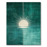 Teal Sunburst Over Waves Geometric Rug
