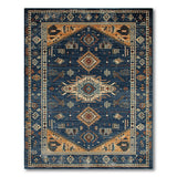 ODIKA Washable Southwestern Tribal Blue Area Rug - Low Pile, Non-Slip & Pet Friendly