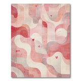 Blush Pink Abstract Wave Rug with Hearts
