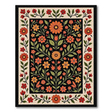 Vibrant Red Orange Floral Black Area Rug