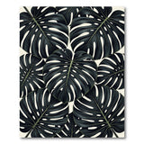 Bold Monstera Leaves Black White Area Rug