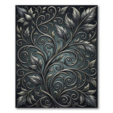 Ornate Grey Leaf Swirl Area Rug