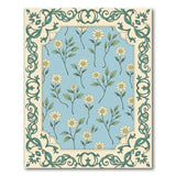Vintage Blue Daisy Rug with Teal Ornate Frame