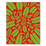 Vibrant Green Fern Leaves on Red Area Rug