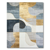 Modern Blue Teal Gold Curved Geometric Area Rug