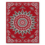 Vibrant Red Mandala Area Rug with Green Foliage