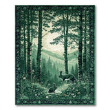 Green Birch Forest Rabbits Area Rug