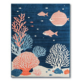 Navy Blue Coral Reef Striped Fish Area Rug