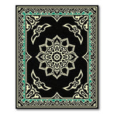 Black Persian Mandala Rug with Teal Borders