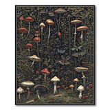 ODIKA Vintage Mushroom Forest Washable Rug - Dark Cottagecore Botanical Area Rug, Low Pile Non-Slip Pet Friendly
