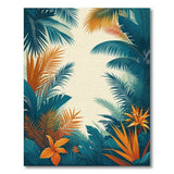 Teal Palm Frond Area Rug with Orange Hibiscus