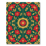 Vibrant Red Floral on Emerald Green Area Rug