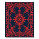 Red Ornate Border Navy Area Rug