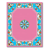 Ornate Pink Persian Area Rug with Teal Border