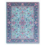 Teal Persian Area Rug with Pink Florals Birds