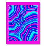 Vibrant Pink-Bordered Blue Wave Abstract Rug