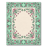 Teal Pink Floral Border Area Rug