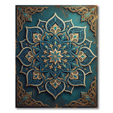 Teal Mandala Area Rug with Gold Intricacies