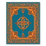 Ornate Teal Persian Area Rug with Orange Border
