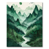 Washable Watercolor Green Mountain Forest Area Rug - Low Pile, Non-Slip & Pet Friendly