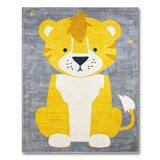 Cute Yellow Lion Cartoon Kids Area Rug with Stars