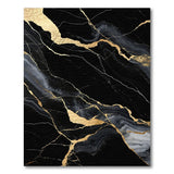 ODIKA Modern Black and Gold Marble Washable Area Rug - Luxury Low Pile Non-Slip Rug