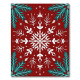 Red Snowflake Teal Fern Area Rug