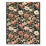 Vintage Pink Peony Floral Area Rug on Black