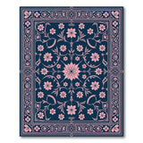 ODIKA Washable Navy Blue and Pink Vintage Floral Area Rug - Low Pile & Non-Slip