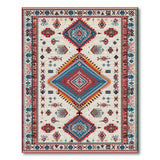 Ivory Blue Teal Red Heritage Tribal Area Rug
