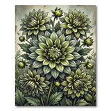 Vintage Green Dahlia Floral Area Rug