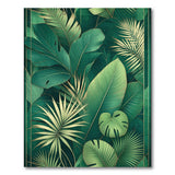 Emerald Green Monstera Palm Leaf Rug with Gold Accents