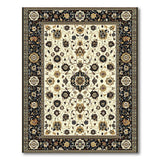 Ivory Traditional Persian Area Rug with Black Border