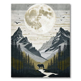 Grey Wolf Full Moon Mountain Landscape Rug