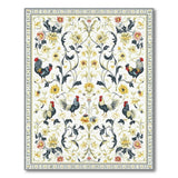 ODIKA Vintage Rooster Floral Washable Rug - Low Pile Non-Slip Area Rug