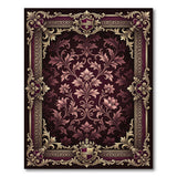 Regal Purple Floral Damask Rug with Gold Baroque Frame