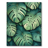 Green Lush Overlapping Monstera Leaves Green Area Rug