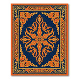 Ornate Navy Persian Area Rug with Orange Borders