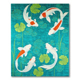Teal Koi Fish and Lotus Leaves Area Rug