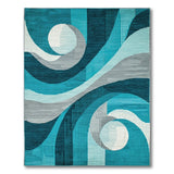 Teal Blue Geometric Wave Area Rug