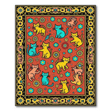 Whimsical Cartoon Cats Flowers Boho Area Rug