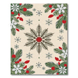 Festive Poinsettia Evergreen Snowflake Area Rug