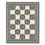 Intricate Black Floral on Cream Vintage Area Rug