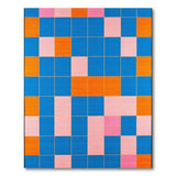 Vibrant Geometric Grid Area Rug in Blue, Orange Pink