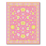Pink Floral Vintage Area Rug with Yellow Blooms
