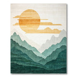 Golden Sun Over Layered Teal Mountains Rug