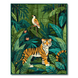 Jungle Tiger with Bird Green Area Rug